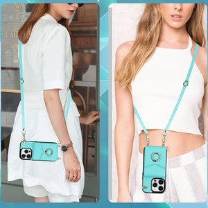 IPhone-Leder-Brieftaschenhülle mit Schlaufe und Umhängeband