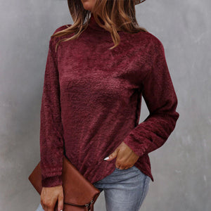 Einfarbiger Langärmliger Plüsch-Rollkragenpullover für Damen