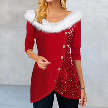 Laden Sie das Bild in den Galerie-Viewer, Weihnachtsoberteil mit Pailletten und Pelzkragen
