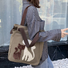 Laden Sie das Bild in den Galerie-Viewer, Umhängetasche aus Segeltuch mit großem Fassungsvermögen und Katzendruck