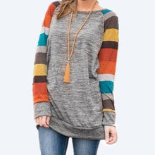 Laden Sie das Bild in den Galerie-Viewer, Gestreiftes Bedrucktes Sweatshirt mit Rundhalsausschnitt