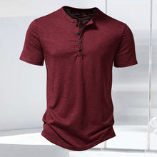 Laden Sie das Bild in den Galerie-Viewer, T-Shirt mit Henley-Kragen aus geflammter Baumwolle