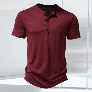 T-Shirt mit Henley-Kragen aus geflammter Baumwolle