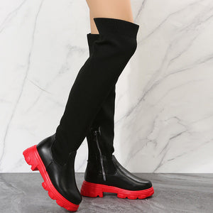 Kniehohe Elastische Strickstiefel