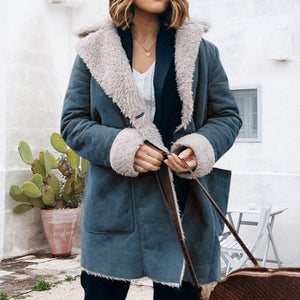Lange Dicke Reversjacke aus Plüsch