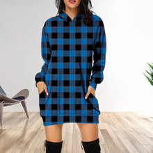 Laden Sie das Bild in den Galerie-Viewer, Mittellanges Kariertes Kapuzen-Sweatshirt