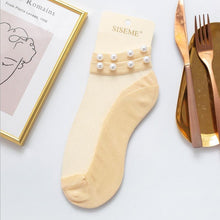 Laden Sie das Bild in den Galerie-Viewer, Damen Perlen Knöchelhohe Socken aus Netzstoff