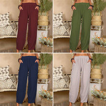 Laden Sie das Bild in den Galerie-Viewer, Einfarbige Freizeithose aus Baumwolle und Leinen