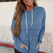 Laden Sie das Bild in den Galerie-Viewer, Einfarbiger Langärmeliger Kapuzenpullover mit Kordelzug