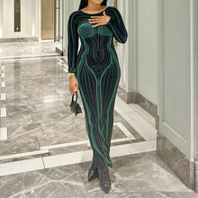 Laden Sie das Bild in den Galerie-Viewer, Bedrucktes Schmales Kleid mit Rundhalsausschnitt