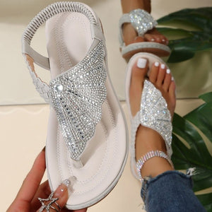 Damen Strap Strass geflochtene Strandschuhe