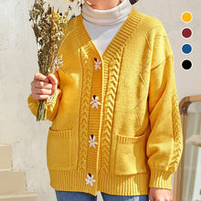 Laden Sie das Bild in den Galerie-Viewer, Langärmliger Blumenpullover mit V-Ausschnitt