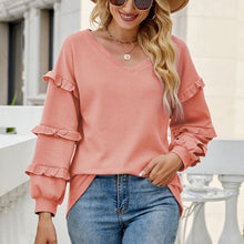 Laden Sie das Bild in den Galerie-Viewer, Lockeres T-Shirt mit V-Ausschnitt und Waffelmuster