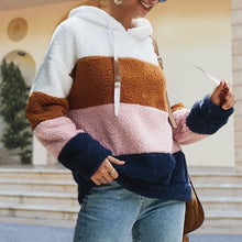 Laden Sie das Bild in den Galerie-Viewer, Kontrastfarbenes Kapuzen-Sweatshirt mit Kordelzug