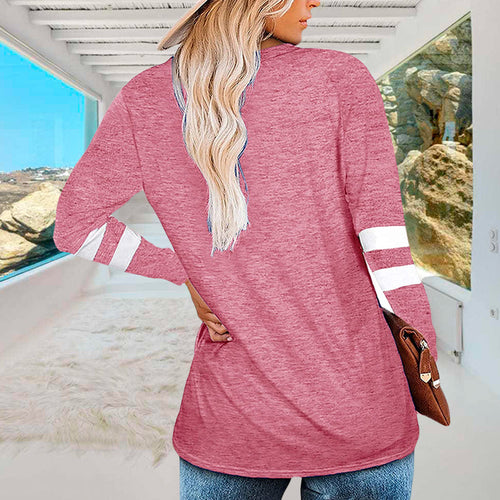 Langärmliges Lockeres T-Shirt mit V-Ausschnitt für Damen