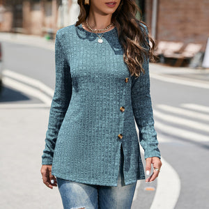Geschlitzter Strickpullover mit Rundhalsausschnitt für Damen