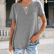 Laden Sie das Bild in den Galerie-Viewer, Modisches einfarbiges kurzärmeliges T-shirt mit Tasche