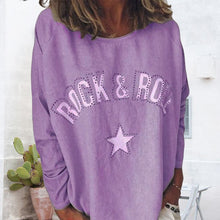 Laden Sie das Bild in den Galerie-Viewer, Damen-Sweatshirt mit Sterndruck und Rundhalsausschnitt