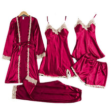 Laden Sie das Bild in den Galerie-Viewer, Sexy Seidenpyjamas 5-teiliges Set