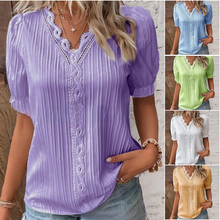 Laden Sie das Bild in den Galerie-Viewer, Elegante Bluse mit V-Ausschnitt und schlichter Spitze