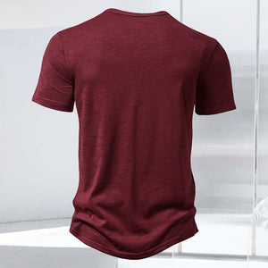 T-Shirt mit Henley-Kragen aus geflammter Baumwolle