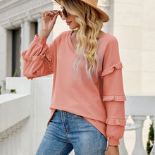 Laden Sie das Bild in den Galerie-Viewer, Lockeres T-Shirt mit V-Ausschnitt und Waffelmuster