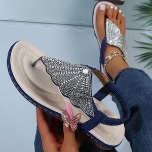 Damen Strap Strass geflochtene Strandschuhe