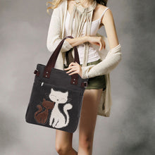 Laden Sie das Bild in den Galerie-Viewer, Umhängetasche aus Segeltuch mit großem Fassungsvermögen und Katzendruck