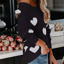Laden Sie das Bild in den Galerie-Viewer, Herz V-Ausschnitt Strick Langarm Pullover