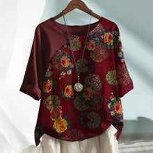 Laden Sie das Bild in den Galerie-Viewer, Kurzärmliges Bedrucktes T-Shirt mit Blumendruck für Damen