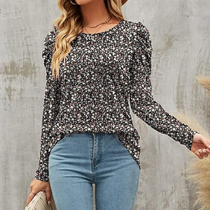 Bedrucktes Rundhals-T-Shirt mit schmaler Taille