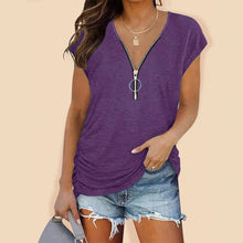 Laden Sie das Bild in den Galerie-Viewer, Lässiges Sommer-T-Shirt mit Brustreißverschluss für Damen