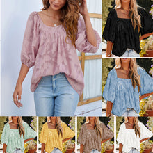 Laden Sie das Bild in den Galerie-Viewer, Süßes T-Shirt aus Chiffon mit quadratischem Ausschnitt
