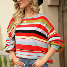 Laden Sie das Bild in den Galerie-Viewer, Bunt gestreifter lockerer Strickpullover für Damen