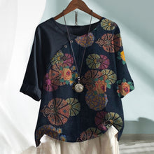 Laden Sie das Bild in den Galerie-Viewer, Kurzärmliges Bedrucktes T-Shirt mit Blumendruck für Damen