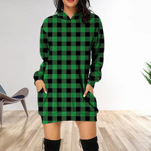 Laden Sie das Bild in den Galerie-Viewer, Mittellanges Kariertes Kapuzen-Sweatshirt