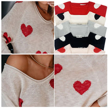 Laden Sie das Bild in den Galerie-Viewer, Herz V-Ausschnitt Strick Langarm Pullover
