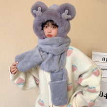 Laden Sie das Bild in den Galerie-Viewer, Warmes Bärenmütze/Schal/Handschuh-Set für Damen