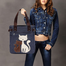 Laden Sie das Bild in den Galerie-Viewer, Umhängetasche aus Segeltuch mit großem Fassungsvermögen und Katzendruck