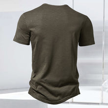 Laden Sie das Bild in den Galerie-Viewer, T-Shirt mit Henley-Kragen aus geflammter Baumwolle