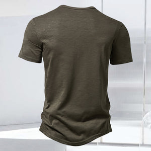 T-Shirt mit Henley-Kragen aus geflammter Baumwolle