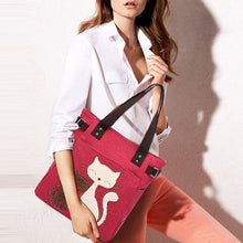Laden Sie das Bild in den Galerie-Viewer, Umhängetasche aus Segeltuch mit großem Fassungsvermögen und Katzendruck
