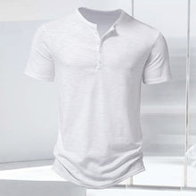 Laden Sie das Bild in den Galerie-Viewer, T-Shirt mit Henley-Kragen aus geflammter Baumwolle