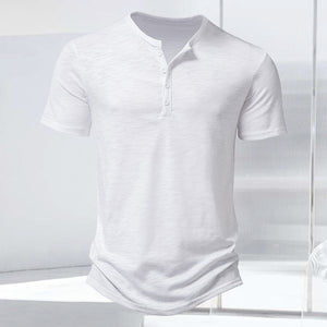 T-Shirt mit Henley-Kragen aus geflammter Baumwolle