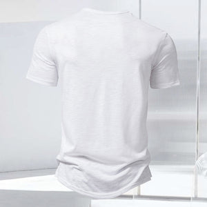 T-Shirt mit Henley-Kragen aus geflammter Baumwolle