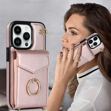 Laden Sie das Bild in den Galerie-Viewer, IPhone-Leder-Brieftaschenhülle mit Schlaufe und Umhängeband