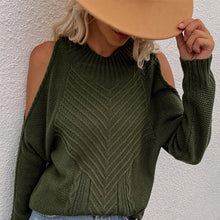 Laden Sie das Bild in den Galerie-Viewer, Schulterfreier Langarm-Pullover mit Rundhalsausschnitt