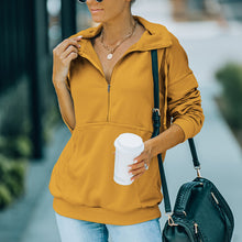 Laden Sie das Bild in den Galerie-Viewer, Einfarbiges Sweatshirt mit Revers und Reißverschluss