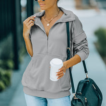 Laden Sie das Bild in den Galerie-Viewer, Einfarbiges Sweatshirt mit Revers und Reißverschluss