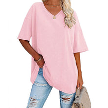 Laden Sie das Bild in den Galerie-Viewer, Damen lockeres halbärmliges T-Shirt mit V-Ausschnitt aus Baumwolle
